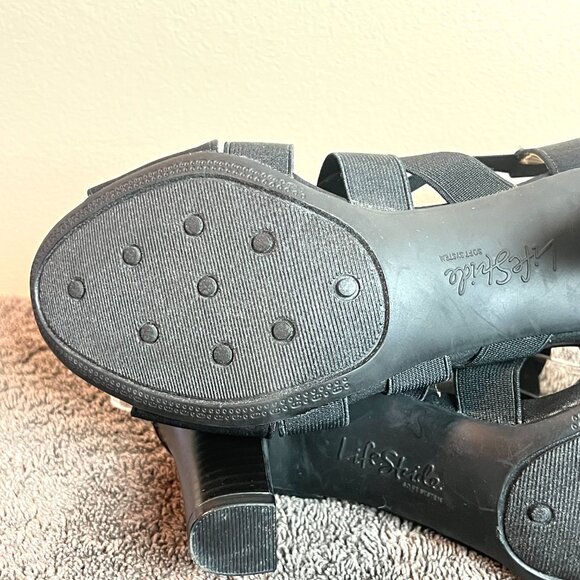 7W 7‎ Wide Width Lifestride Womens Charlotte Black Strappy Heels Sandals Shoes - Picture 8 of 11